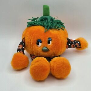 Vintage Plush 10" Halloween Anthropomorphic Pumpkin Midwestern Home Products